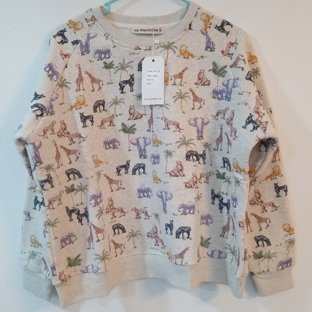 N.W.T. SM Wardrobe Medium Safari Animal Print Sweatshirt - Cream